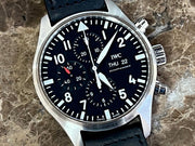  Shop Authentic IWC Pilot's Watch Chronograph Black Dial Black Leather Strap Watch for Men - IW377709 - Luxxuri