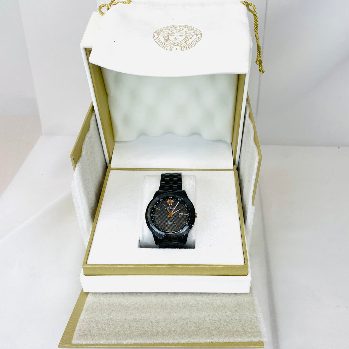  Shop Authentic Versace Univers Quartz Black Dial Black Steel Strap Watch for Men - VEBK00618 - Luxxuri