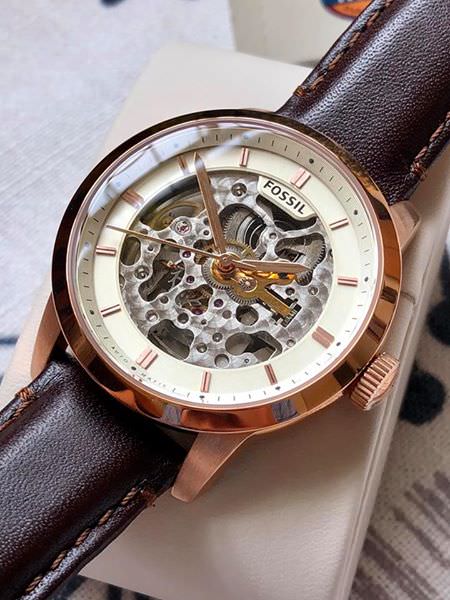  Shop Authentic Fossil Townsman Automatic Skeleton White Dial Brown Leather Strap Watch for Men - ME3078 - Luxxuri