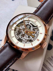  Shop Authentic Fossil Townsman Automatic Skeleton White Dial Brown Leather Strap Watch for Men - ME3078 - Luxxuri