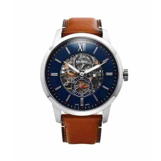  Shop Authentic Fossil Townsman Automatic Skeleton Blue Dial Brown Leather Strap Watch for Men - ME3154 - Luxxuri