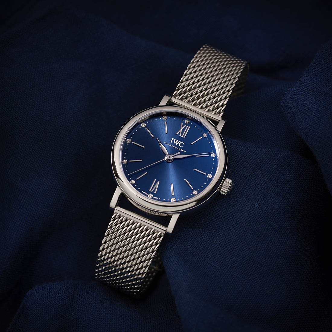  Shop Authentic IWC Portofino Automatic Blue Dial Silver Mesh Bracelet Watch for Women - IW357404 - Luxxuri