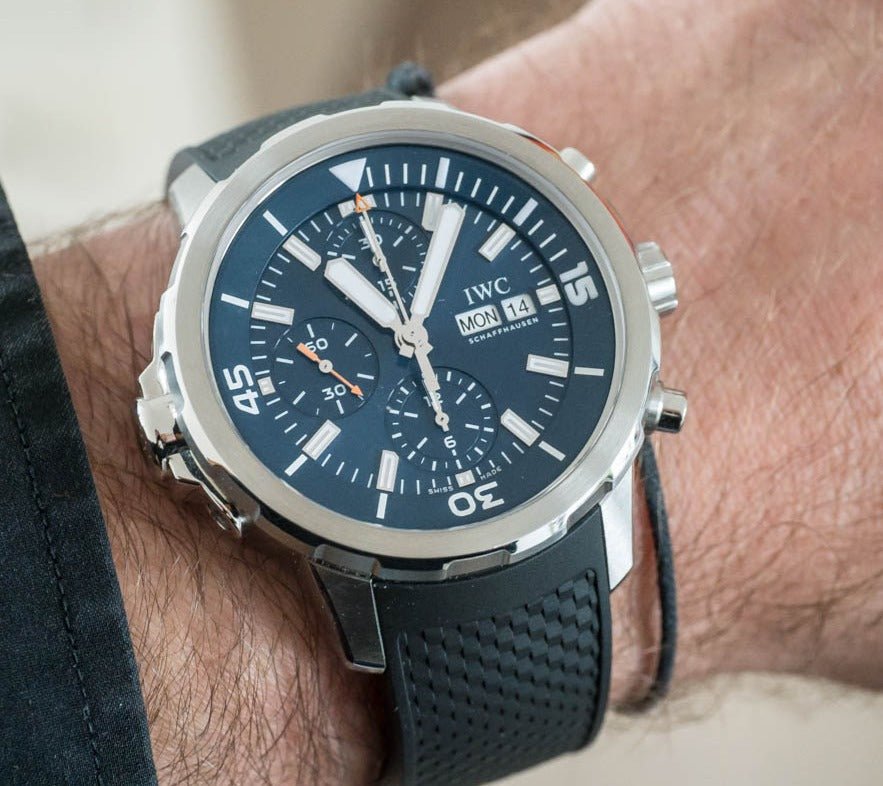  Shop Authentic IWC Aquatimer Automatic Chronograph 44mm Blue Dial Black Rubber Strap Watch for Men - IW376805 - Luxxuri