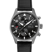  Shop Authentic IWC Pilot's Watch Chronograph Black Dial Black Leather Strap Watch for Men - IW377709 - Luxxuri
