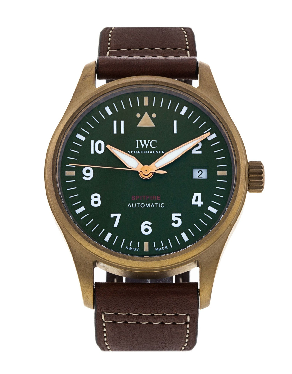  Shop Authentic IWC Pilot's Watch Automatic Spitfire Green Dial Brown Leather Strap Watch for Men - IW326802 - Luxxuri