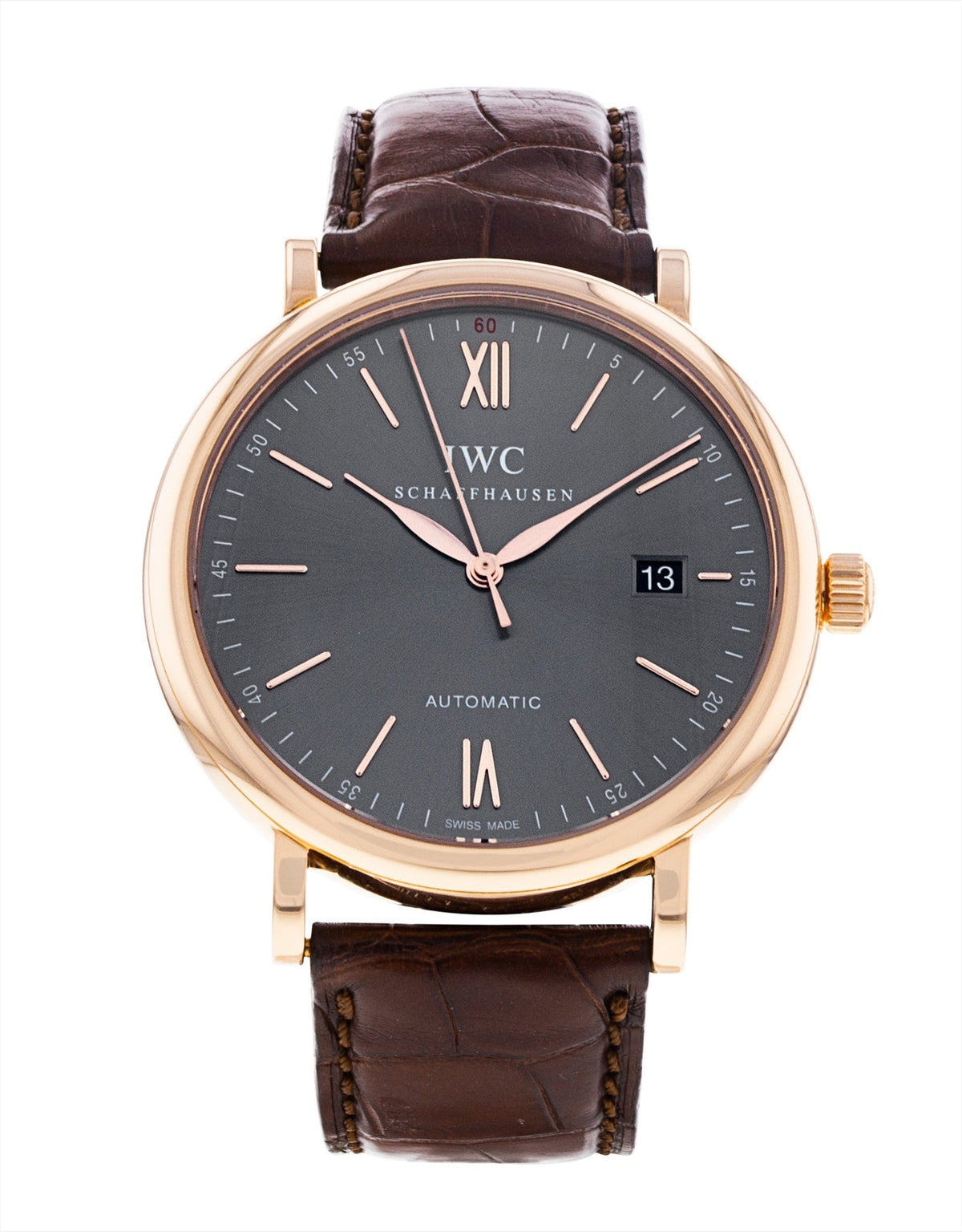  Shop Authentic IWC Portofino Automatic Grey Dial Brown Leather Strap Watch for Men - IW356511 - Luxxuri