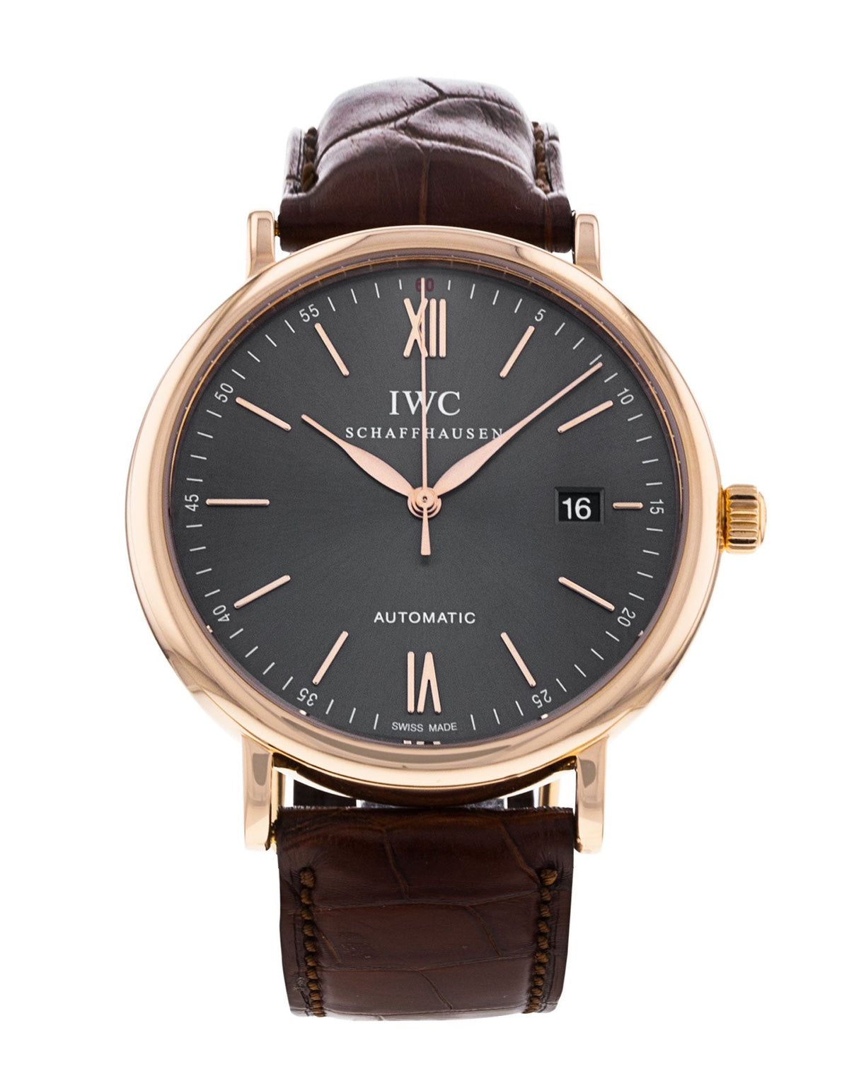  Shop Authentic IWC Portofino Automatic Grey Dial Brown Leather Strap Watch for Men - IW356511 - Luxxuri
