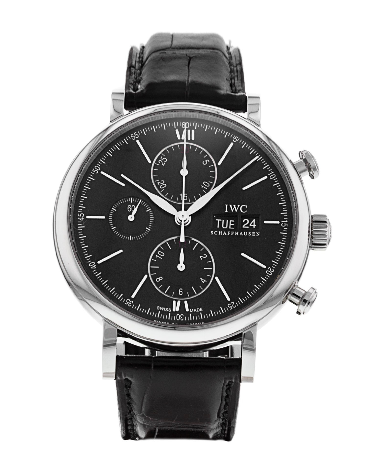  Shop Authentic IWC Portofino Chronograph Black Dial Black Leather Strap Watch for Men - IW391029 - Luxxuri