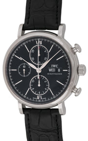  Shop Authentic IWC Portofino Chronograph Black Dial Black Leather Strap Watch for Men - IW391008 - Luxxuri