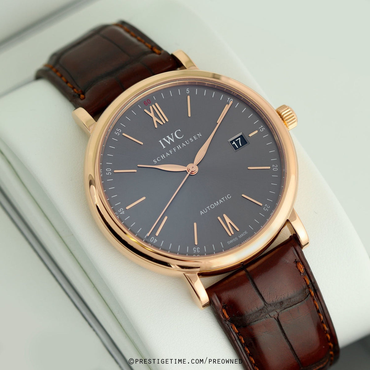  Shop Authentic IWC Portofino Automatic Grey Dial Brown Leather Strap Watch for Men - IW356511 - Luxxuri
