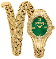 Just Cavalli Twined Green Dial Gold Steel Strap Watch for Women - JC1L305M0035
