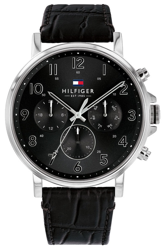  Shop Authentic Tommy Hilfiger Daniel Black Dial Black Leather Strap Watch for Men - 1710381 - Luxxuri
