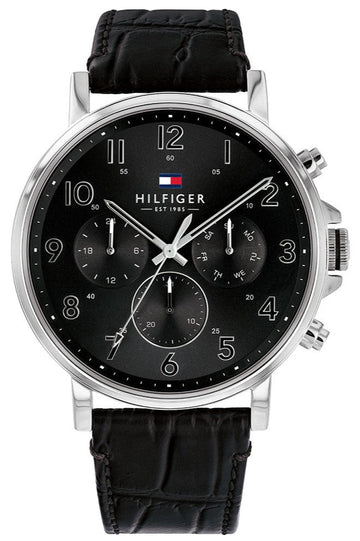  Shop Authentic Tommy Hilfiger Daniel Black Dial Black Leather Strap Watch for Men - 1710381 - Luxxuri