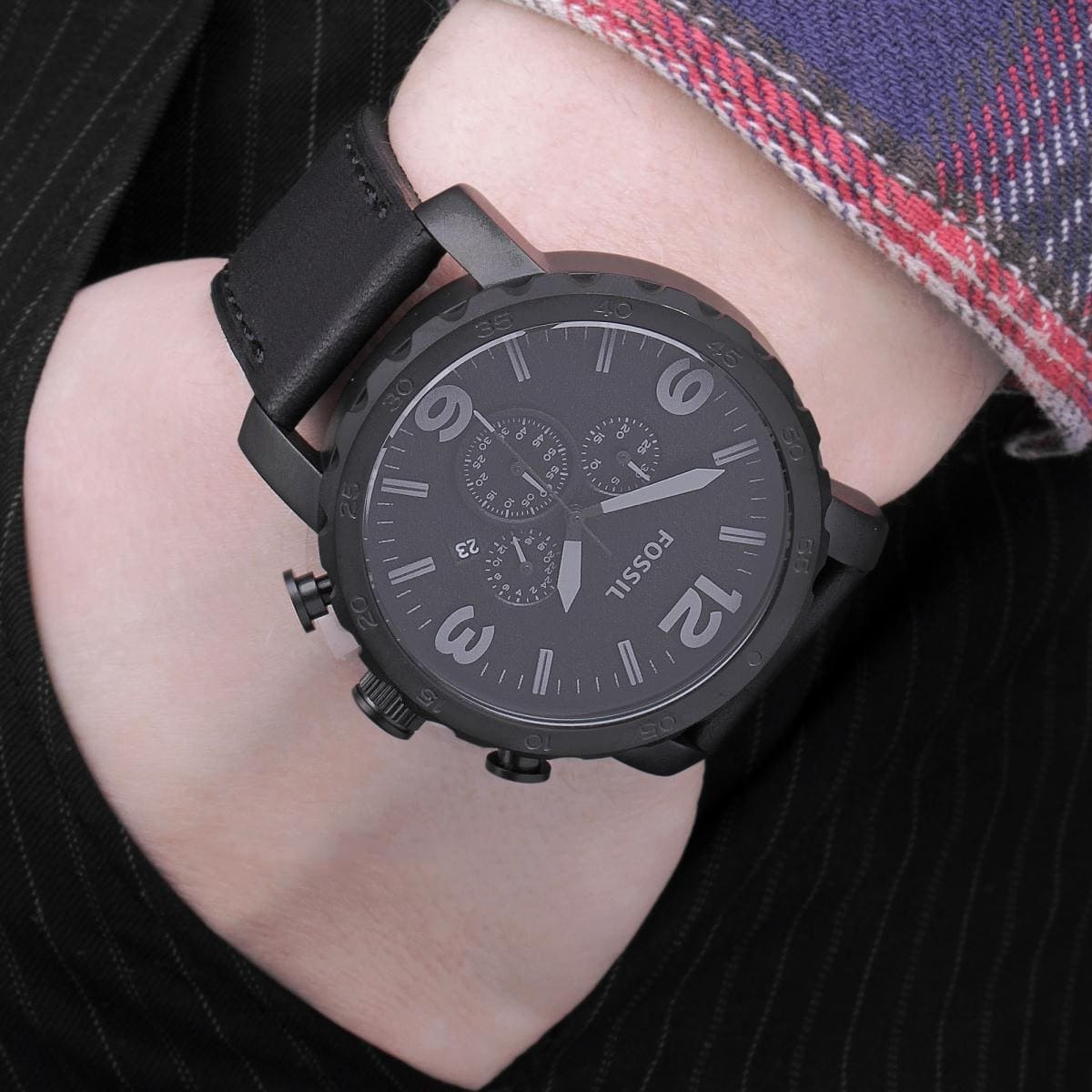  Shop Authentic Fossil Nate Chronograph Black Dial Black Leather Strap Watch for Men - JR1354 - Luxxuri