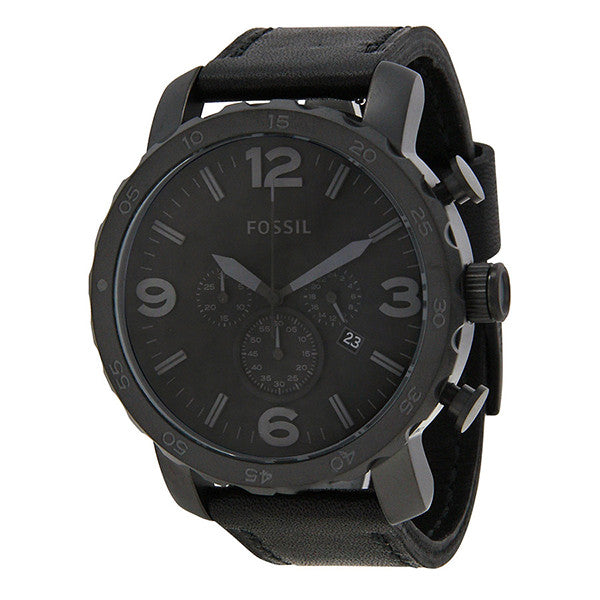  Shop Authentic Fossil Nate Chronograph Black Dial Black Leather Strap Watch for Men - JR1354 - Luxxuri