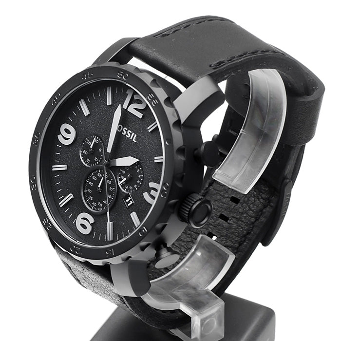  Shop Authentic Fossil Nate Chronograph Black Dial Black Leather Strap Watch for Men - JR1354 - Luxxuri