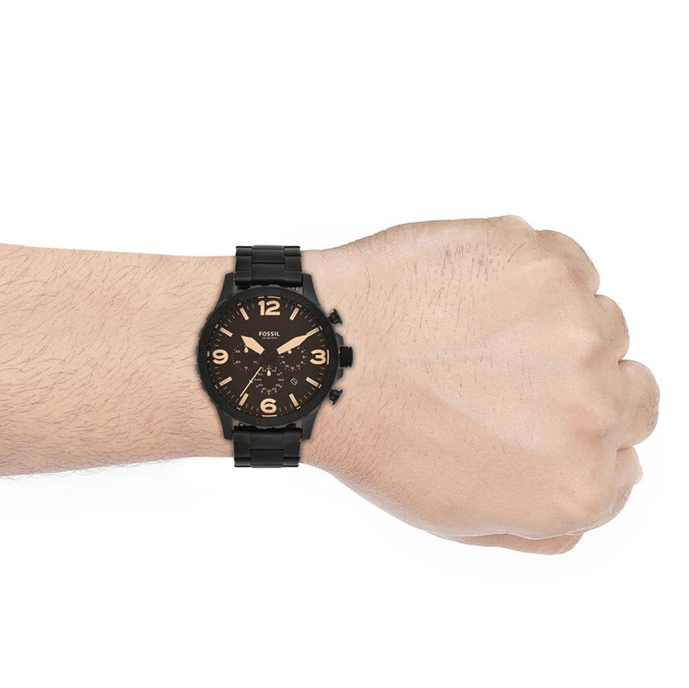  Shop Authentic Fossil Nate Chrongraph Ion Plated Black Dial Black Steel Strap Watch for Men - JR1356 - Luxxuri