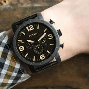  Shop Authentic Fossil Nate Chrongraph Ion Plated Black Dial Black Steel Strap Watch for Men - JR1356 - Luxxuri
