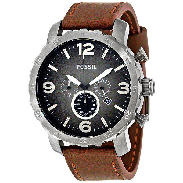  Shop Authentic Fossil Nate Chronograph Grey Dial Brown Leather Strap Watch for Men - JR1424 - Luxxuri
