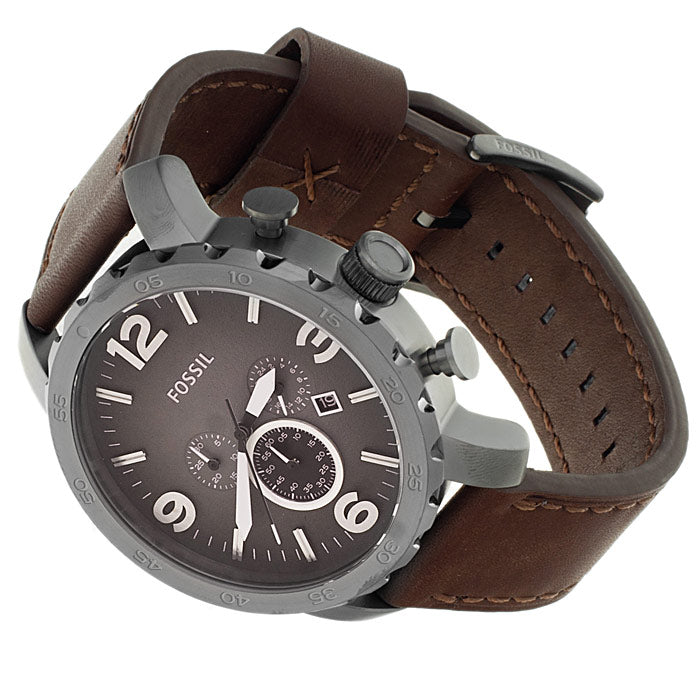  Shop Authentic Fossil Nate Chronograph Grey Dial Brown Leather Strap Watch for Men - JR1424 - Luxxuri