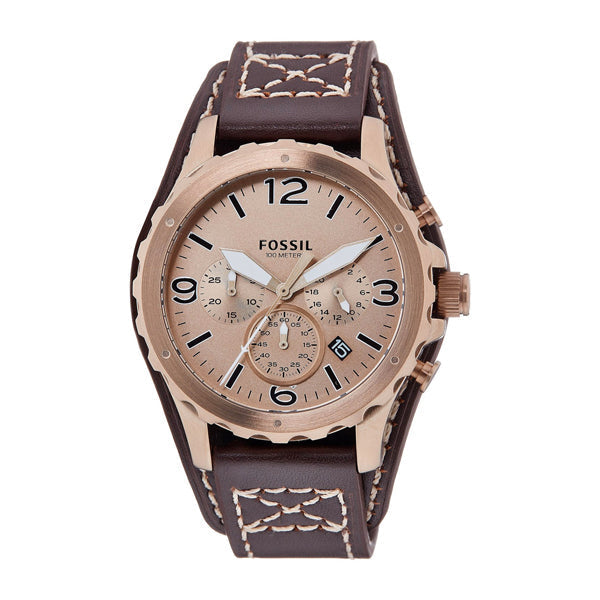  Shop Authentic Fossil Nate Chronograph Gold Dial Brown Leather Strap Watch for Men - JR1495 - Luxxuri