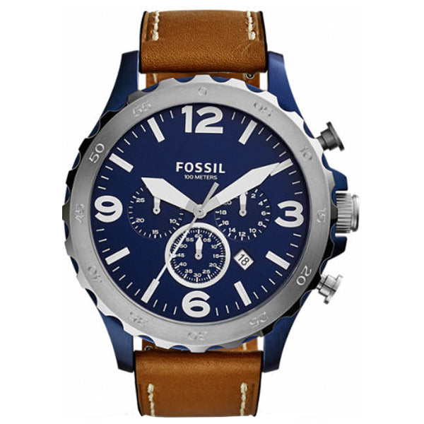  Shop Authentic Fossil Nate Chronograph Navy Blue Dial Brown Leather Strap Watch for Men - JR1504 - Luxxuri