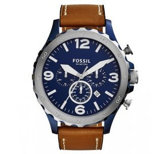  Shop Authentic Fossil Nate Chronograph Navy Blue Dial Brown Leather Strap Watch for Men - JR1504 - Luxxuri