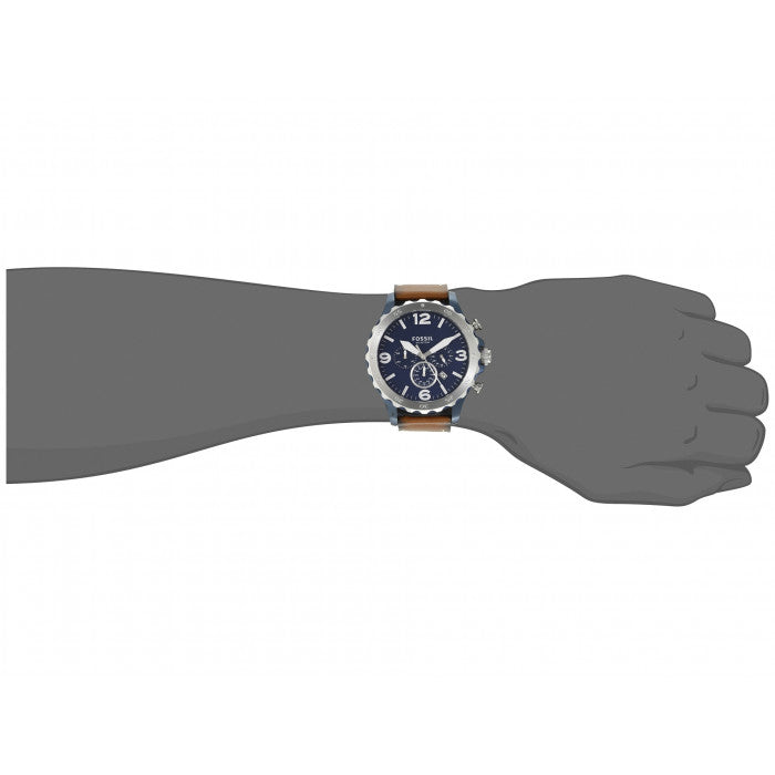  Shop Authentic Fossil Nate Chronograph Navy Blue Dial Brown Leather Strap Watch for Men - JR1504 - Luxxuri