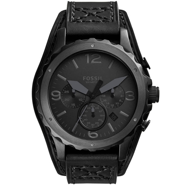  Shop Authentic Fossil Nate Chronograph Black Dial Black Leather Strap Watch for Men - JR1510 - Luxxuri