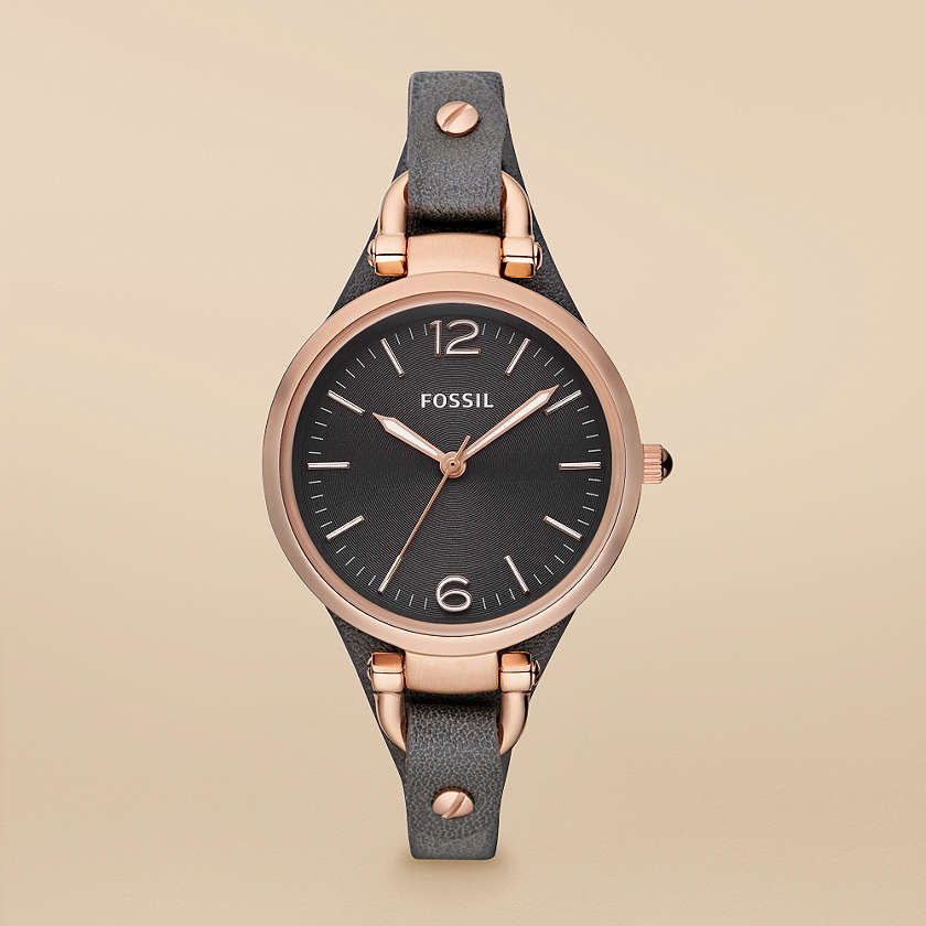  Shop Authentic Fossil Georgia Smoke Grey Dial Grey Leather Strap Watch for Women - ES3077 - Luxxuri