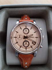  Shop Authentic Fossil Original Boyfriend Sport Chronograph Beige Dial Brown Leather Strap Watch for Women - ES4046 - Luxxuri