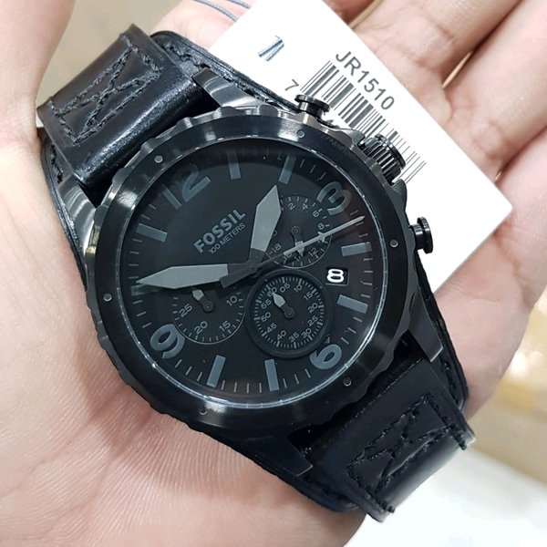  Shop Authentic Fossil Nate Chronograph Black Dial Black Leather Strap Watch for Men - JR1510 - Luxxuri