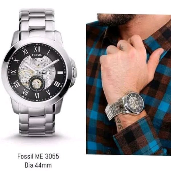  Shop Authentic Fossil Grant Skeleton Black Dial Silver Steel Strap Watch for Men - ME3055 - Luxxuri