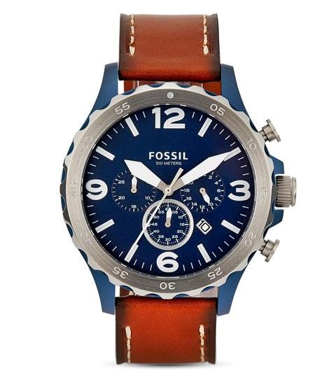  Shop Authentic Fossil Nate Chronograph Navy Blue Dial Brown Leather Strap Watch for Men - JR1504 - Luxxuri