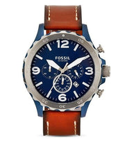  Shop Authentic Fossil Nate Chronograph Navy Blue Dial Brown Leather Strap Watch for Men - JR1504 - Luxxuri