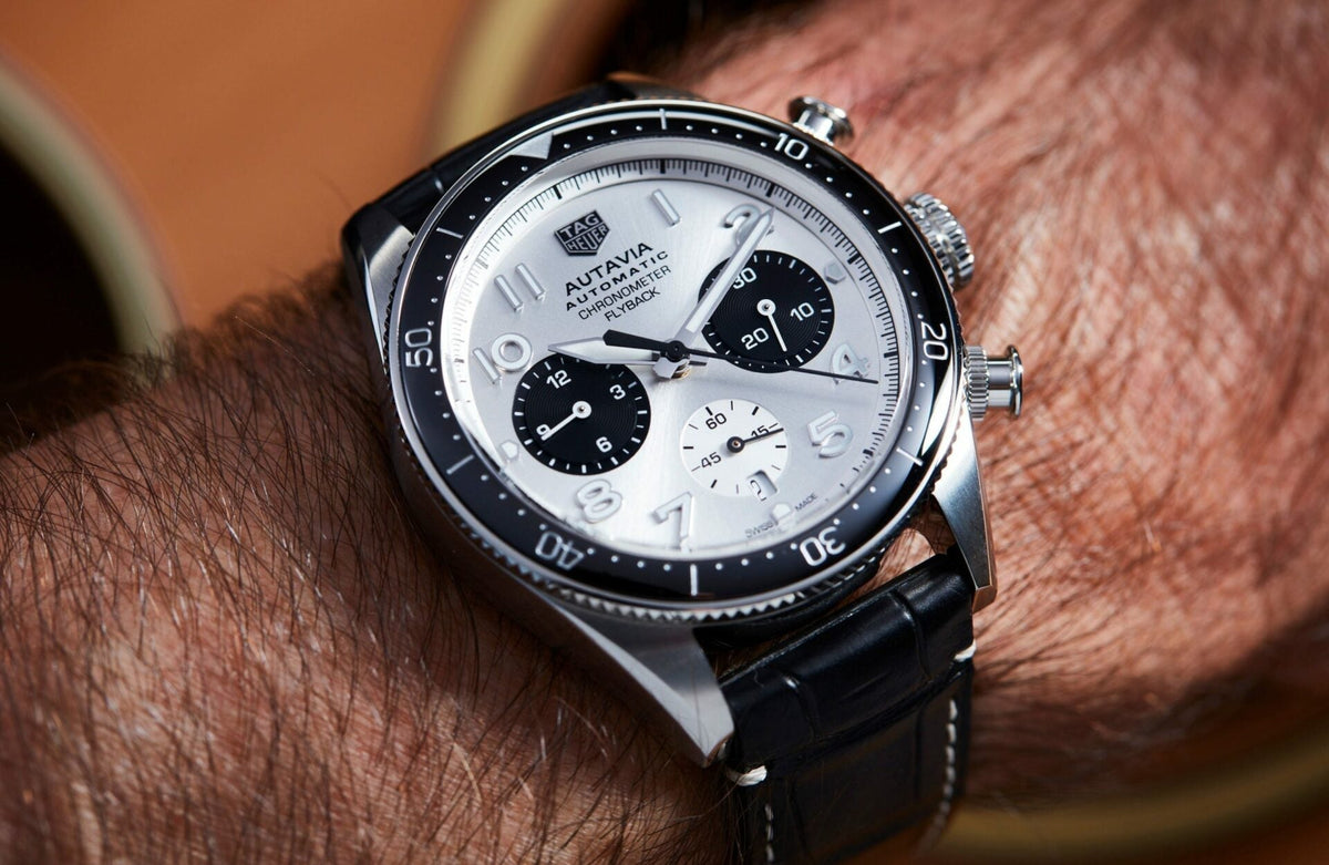  Shop Authentic Tag Heuer Autavia Chronometer Flyback Chronograph Silver Dial Black Leather Strap Watch for Men - CBE511B.FC8279 - Luxxuri