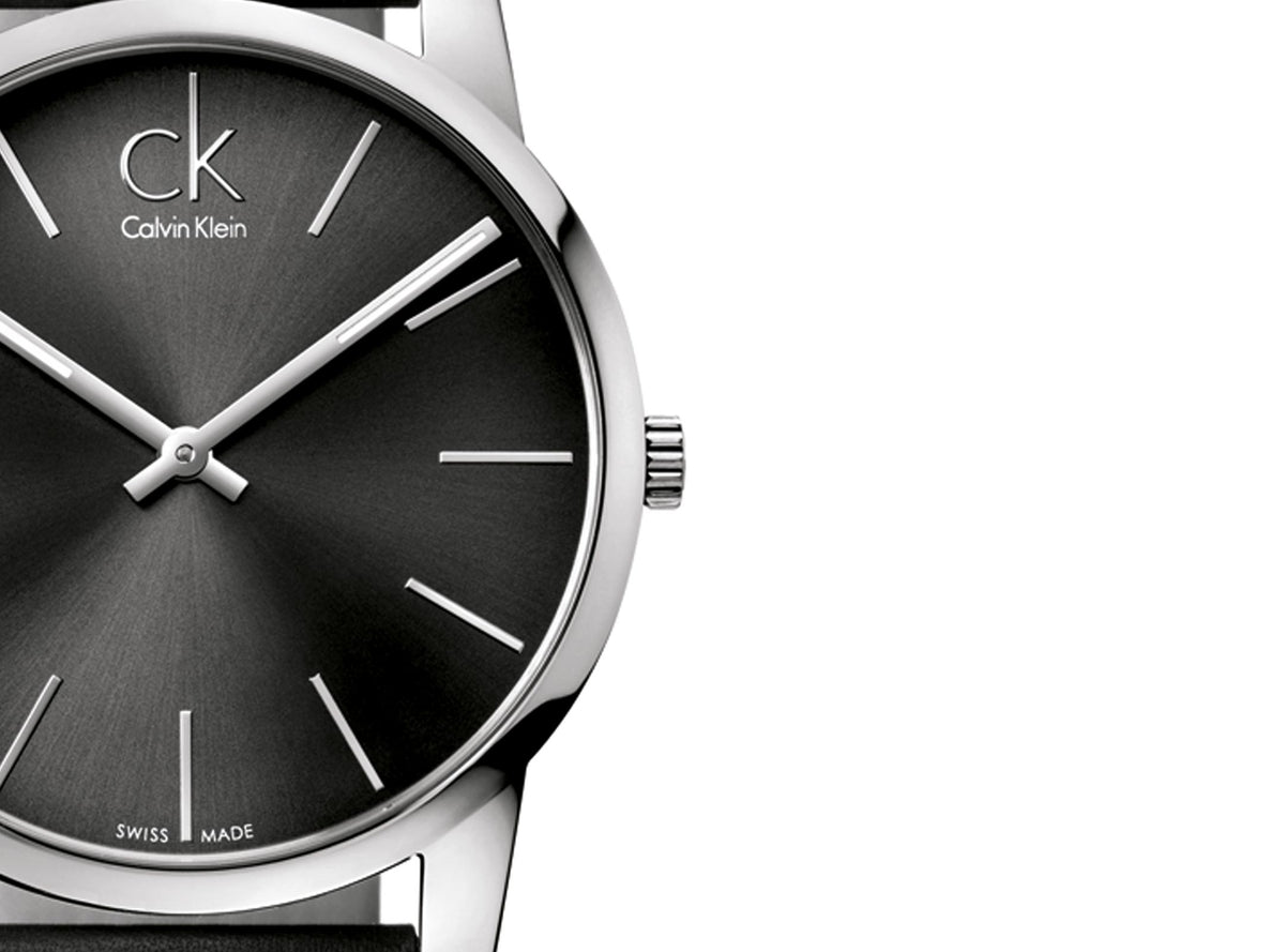  Shop Authentic Calvin Klein City Grey Dial Black Leather Strap Watch For Men - K2G21107 - Luxxuri