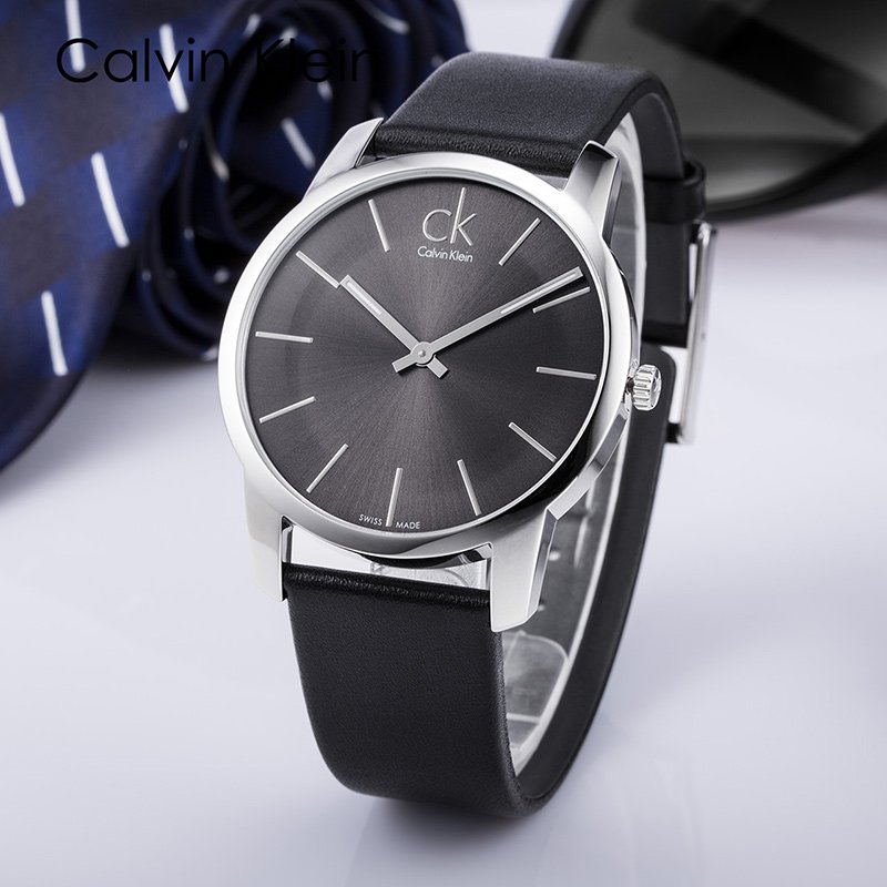  Shop Authentic Calvin Klein City Grey Dial Black Leather Strap Watch For Men - K2G21107 - Luxxuri