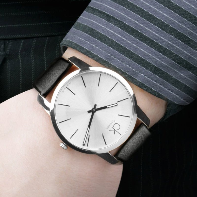  Shop Authentic Calvin Klein City White Dial Black Leather Strap Watch For Men - K2G211C6 - Luxxuri