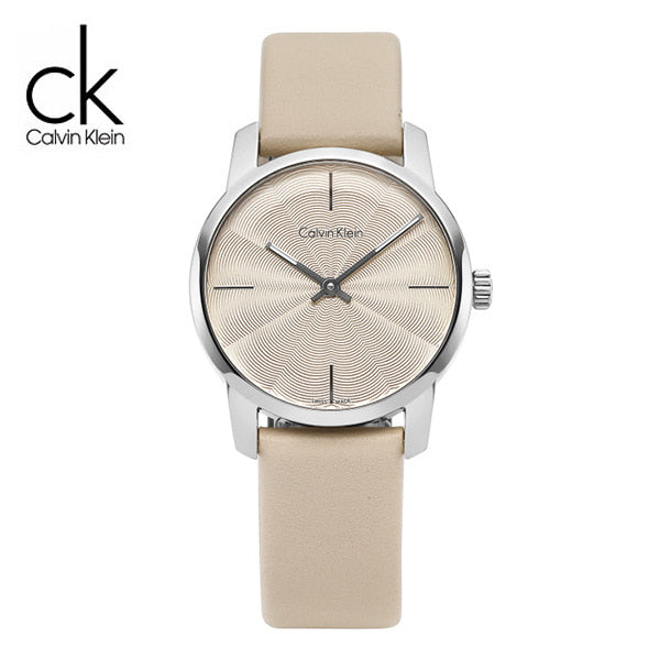  Shop Authentic Calvin Klein City White Dial White Leather Strap Watch for Women - K2G231XH - Luxxuri