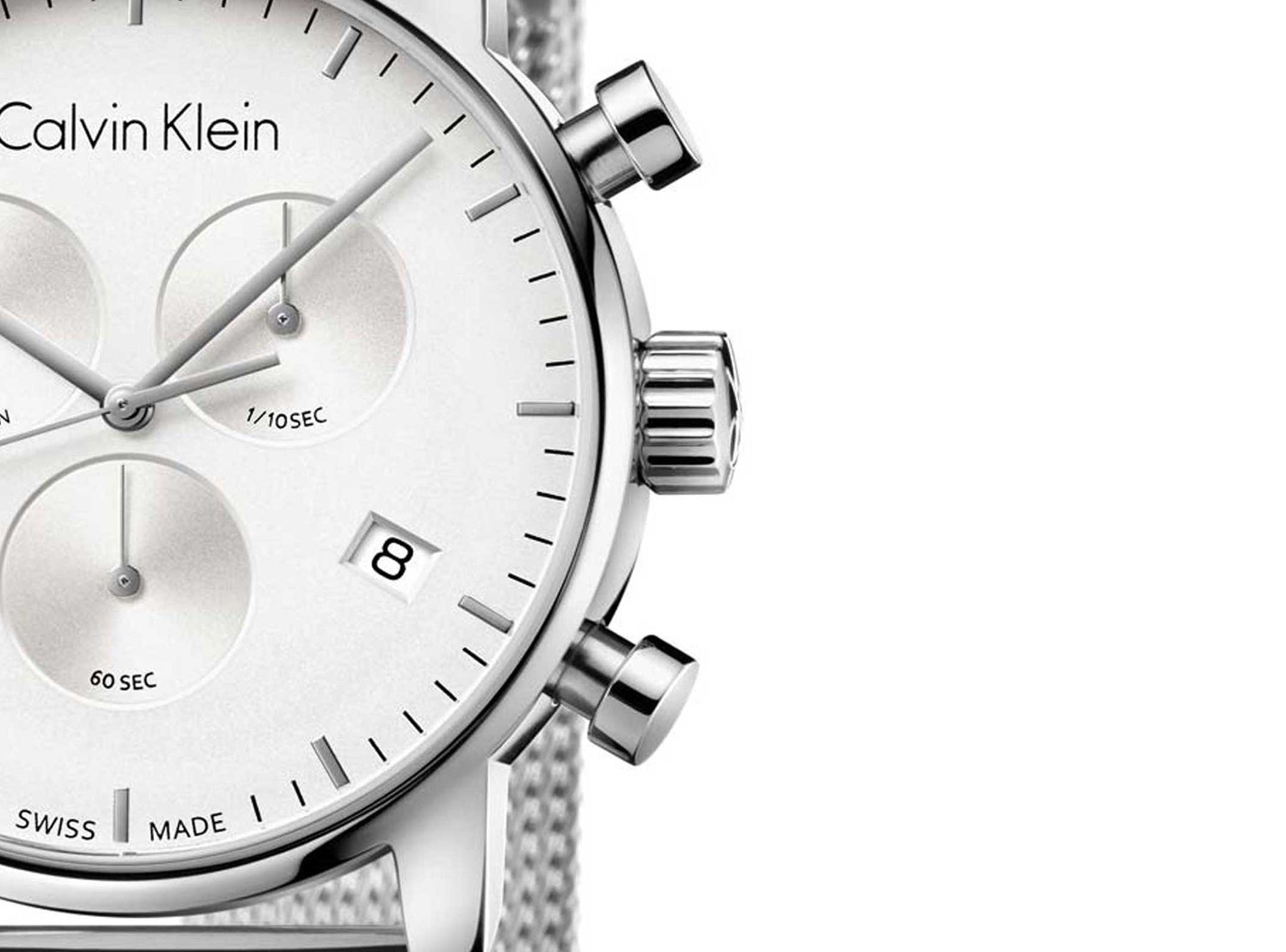  Shop Authentic Calvin Klein City Chronograph White Dial Silver Mesh Bracelet Watch for Men - K2G27126 - Luxxuri
