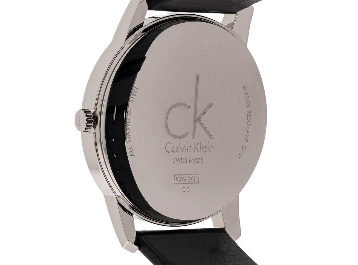  Shop Authentic Calvin Klein City White Dial Black Leather Strap Watch for Men - K2G2G1CD - Luxxuri