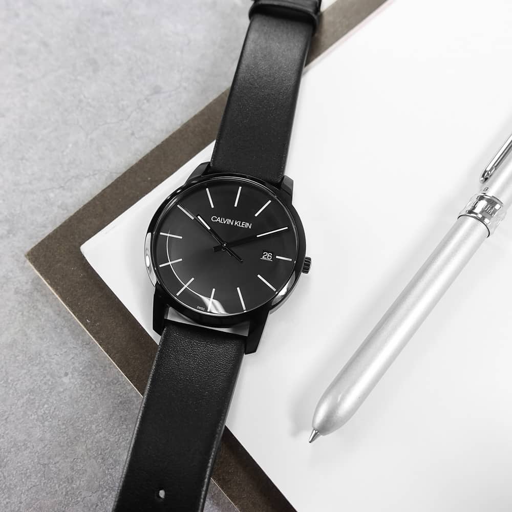  Shop Authentic Calvin Klein City Quartz Black Dial Black Leather Strap Watch for Men - K2G2G4CX - Luxxuri