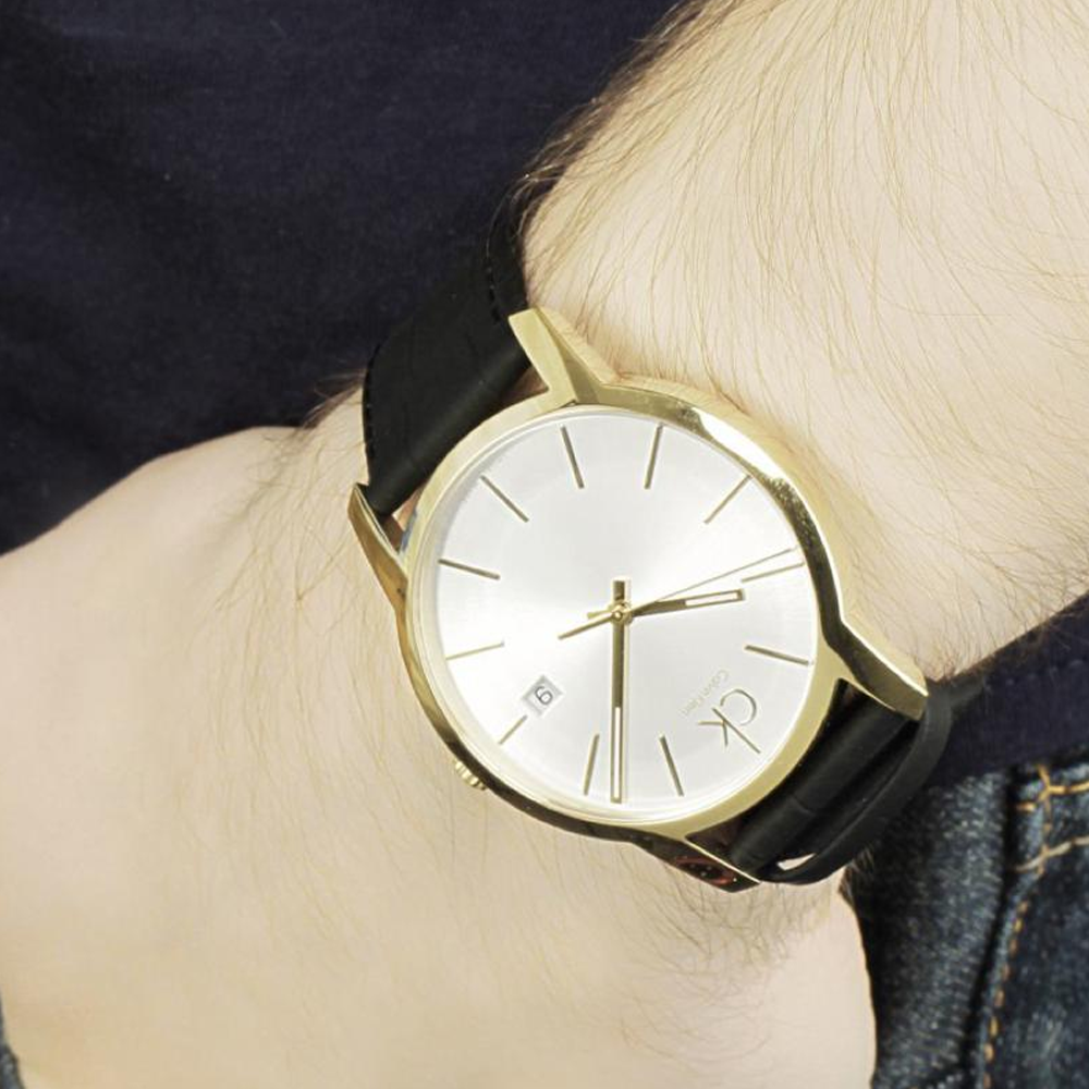  Shop Authentic Calvin Klein City Silver Dial Black Leather Strap Watch for Men - K2G21520 - Luxxuri