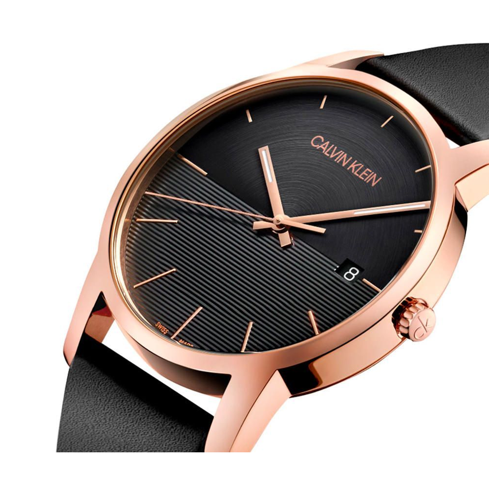  Shop Authentic Calvin Klein City Quartz Black Dial Black Leather Strap Watch for Men - K2G2G6CZ - Luxxuri