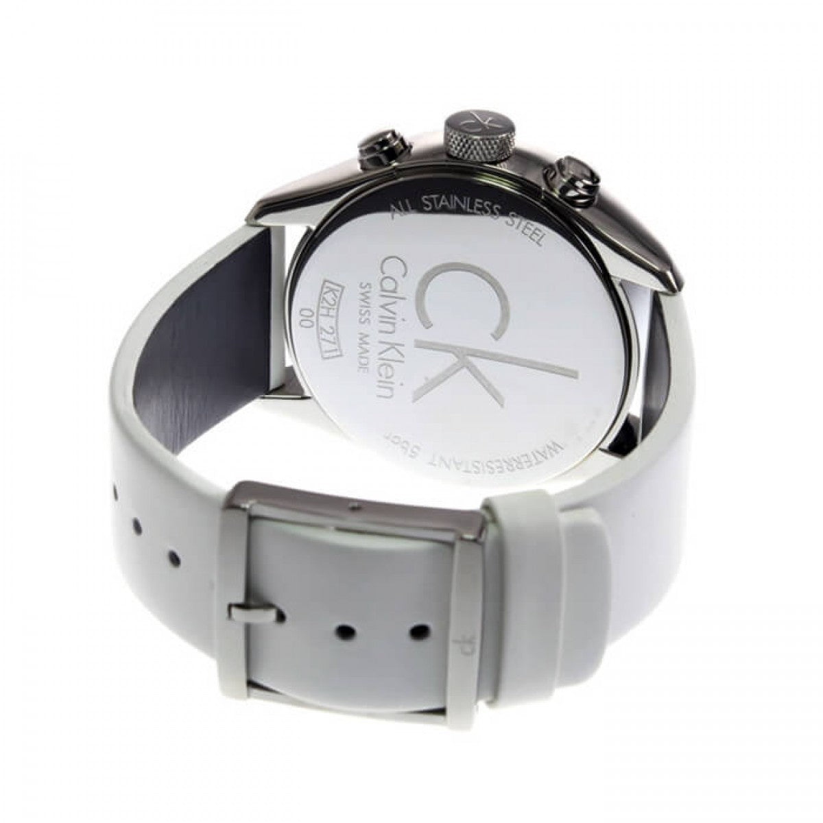  Shop Authentic Calvin Klein Masculine Chronograph White Dial White Leather Strap Watch for Men - K2H27101 - Luxxuri