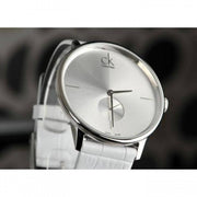  Shop Authentic Calvin Klein Accent Silver Dial White Leather Strap Watch for Women - K2Y211K6 - Luxxuri