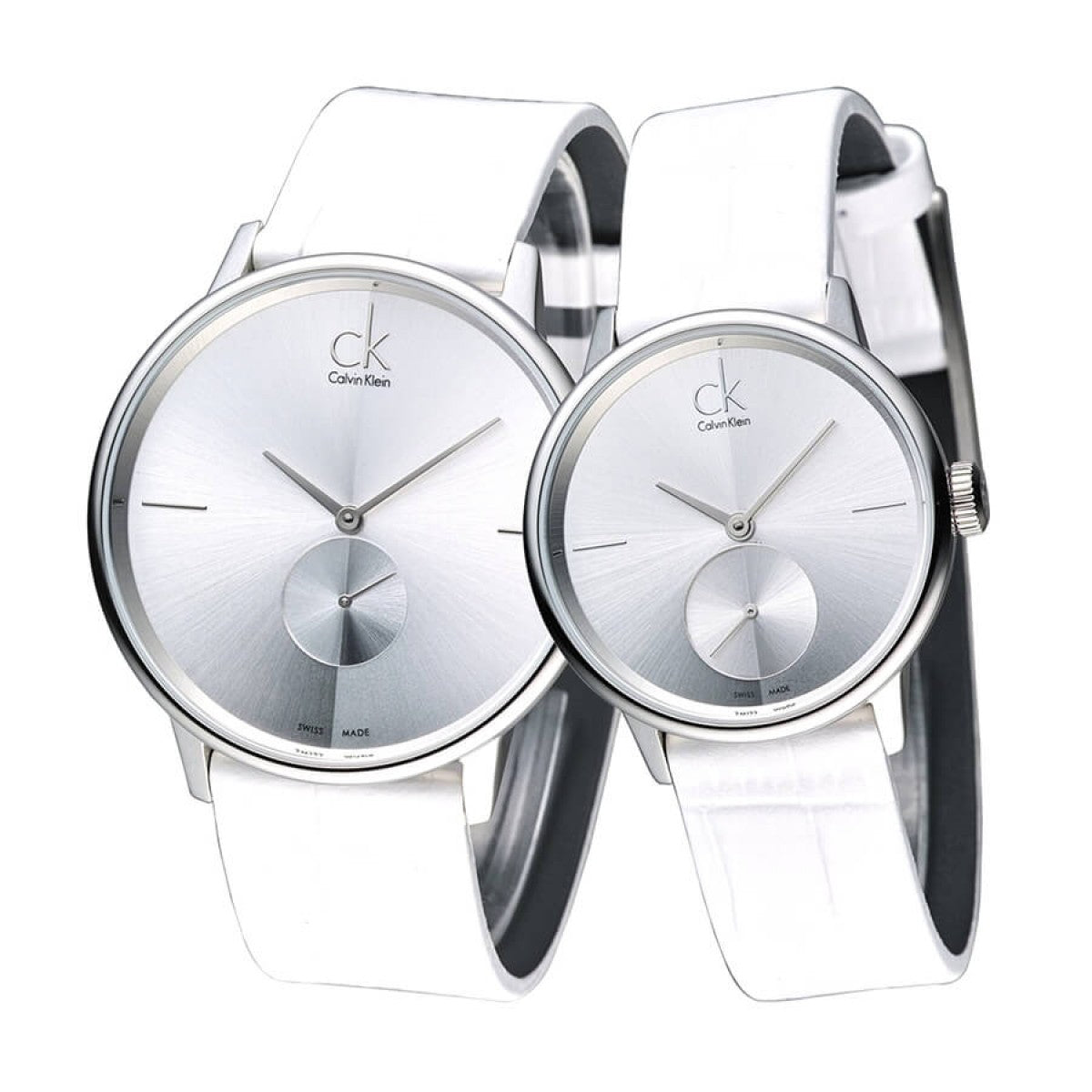  Shop Authentic Calvin Klein Accent Silver Dial White Leather Strap Watch for Women - K2Y231K6 - Luxxuri