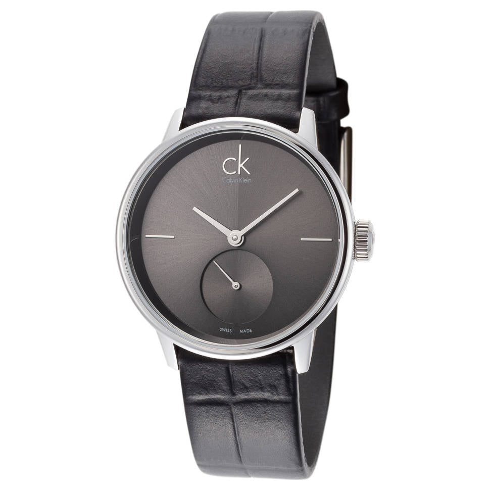  Shop Authentic Calvin Klein Accent Black Dial Black Leather Strap Watch for Women - K2Y231C3 - Luxxuri