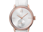  Shop Authentic Calvin Klein Accent Silver Dial White Leather Strap Watch for Women - K2Y236K6 - Luxxuri